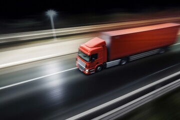 Plakat Delivery freight shipping truck on freeway, Long exposure with motion blur - Generative AI