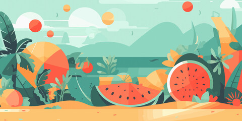 Hand drawn summer vibes in a flat background