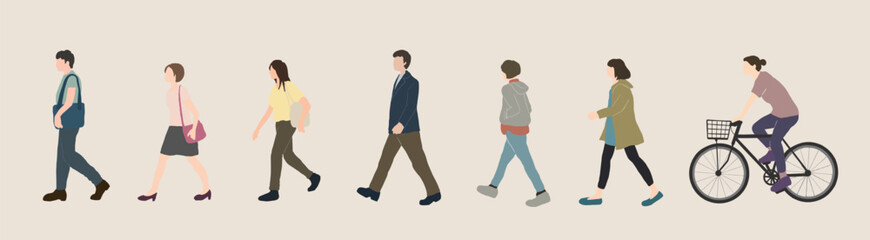 自転車に乗る女性や男性等人々のベクターイラスト