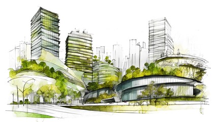 Sustainable urban design featuring eco-friendly elements. Generative AI
