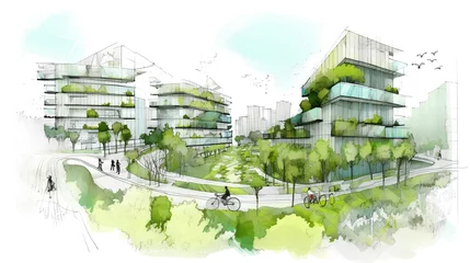 Foto op Aluminium Sustainable urban design featuring eco-friendly elements. Generative AI © TensorSpark
