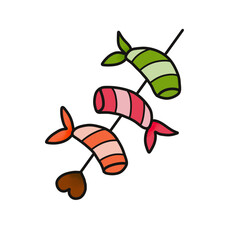 seafood grilled prawns ,food icon , doodle illustration