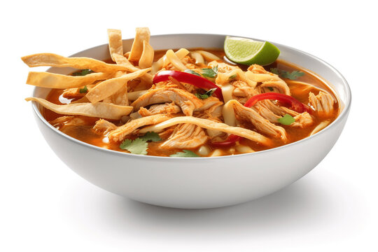A bowl of spicy and flavorful halal chicken fajita soup