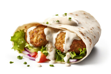 A delicious halal falafel wrap with tahini sauce