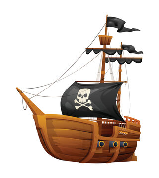 recommend clip art: Pirate ship cartoon illustration isolated on white background