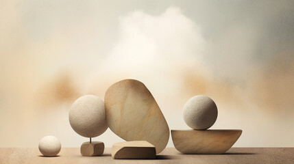 stone podium for product display with clouds on background Generated AI