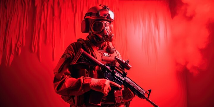 Anti terrorism day red background, Stop the war with counter terrorism team. Generative Ai