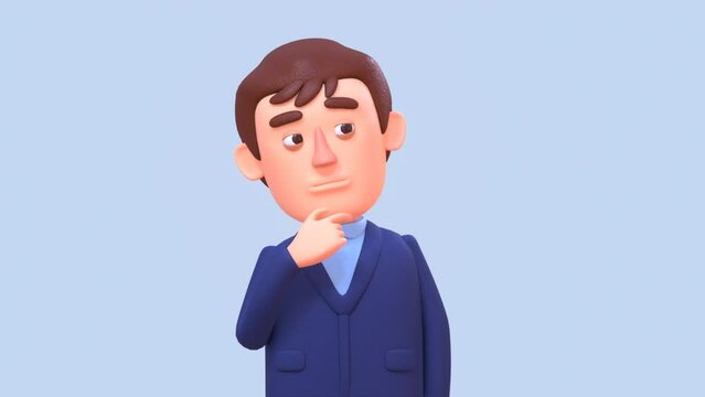 3d animation of a man in suit thinking, making decision then showing a thumb up gesture