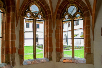 Blaubeuren, Germany April 13 2023: windows to the garden of the monastery