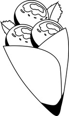 Black and white lineart ice-cream in a cone isolated on white background