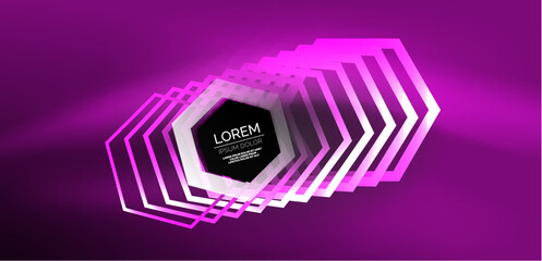 Hexagon abstract background. Techno glowing neon hexagon shapes vector illustration for wallpaper, banner, background, landing page, wall art, invitation, prints, posters