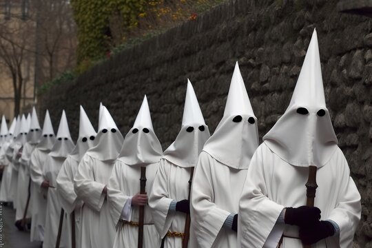 procession with penitents with masks in easter celebration created by generative AI