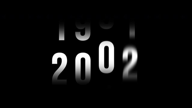 Analog counter counting up from 1960 to 2024 background. Time-lapse speed. Happy new year eve number counter. 4K footage motion graphic video rendering.