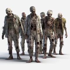 zombie crowd walking  on white background created by generative AI
