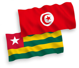 Flags of Togolese Republic and Republic of Tunisia on a white background