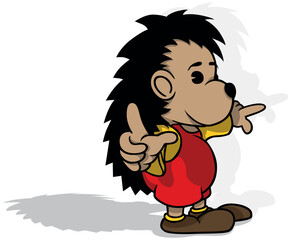 Cute Brown Hedgehog in Red Clothes from Profile