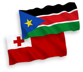 Flags of Kingdom of Tonga and Republic of South Sudan on a white background