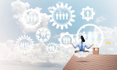 Concept of security and privacy protection with camera headed man meditating