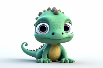 Big cute and adorable dinosaur facing the camera minimalism d Pixar Style white background illustrated  Generative AI
