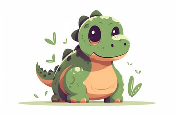 Big cute and adorable dinosaur facing the camera minimalism d Pixar Style white background illustrated  Generative AI