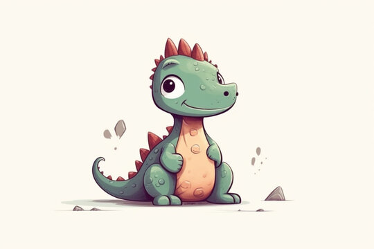 Big cute and adorable dinosaur facing the camera minimalism d Pixar Style white background illustrated  Generative AI