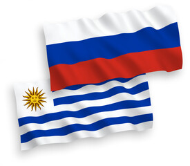 Flags of Oriental Republic of Uruguay and Russia on a white background