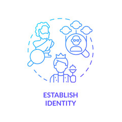 Establish identity blue gradient concept icon. Social status. Genealogical research motivation abstract idea thin line illustration. Isolated outline drawing. Myriad Pro-Bold font used