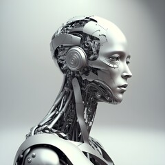Robot woman on white/ grey background, AI generated image