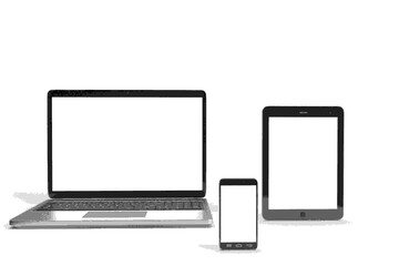 laptop, smartphone and tablet pc with blank screen