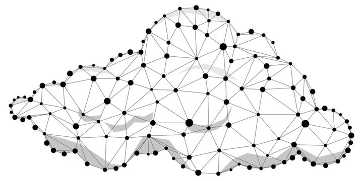 Cloud wireframe vector sign. Data cloud black and white digital polygon. Dot and line triangle monohrome futuristic network design element.