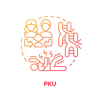 PKU red gradient concept icon. Phenylketonuria. Metabolic disorder. Neurology. Hered gradientitary disease abstract idea thin line illustration. Isolated outline drawing. Myriad Pro-Bold font used