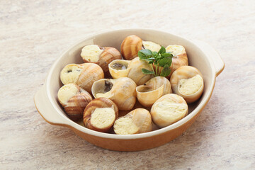 Delicous baked snail with butter - Escargot