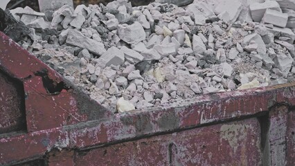 Metal Industrial Container Filled with Construction Waste Concrete Block Air Brick Pieces and Hazardous Materials	