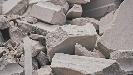 Pile of Rubble Industrial Construction Waste Concrete Block Air Brick Pieces and Hazardous Materials	