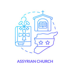 Assyrian church blue gradient concept icon. Arab countries culture. Christian confession type abstract idea thin line illustration. Isolated outline drawing. Myriad Pro-Bold font used