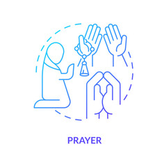 Prayer blue gradient concept icon. Sending affirmations to God. Communication. Religious practice abstract idea thin line illustration. Isolated outline drawing. Myriad Pro-Bold font used