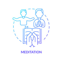 Meditation blue gradient concept icon. Focusing on spiritual thoughts. Religious practice and ritual abstract idea thin line illustration. Isolated outline drawing. Myriad Pro-Bold font used
