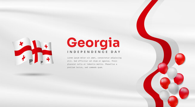 Banner illustration of Georgia independence day celebration with text space. Waving flag and hands clenched. Vector illustration.