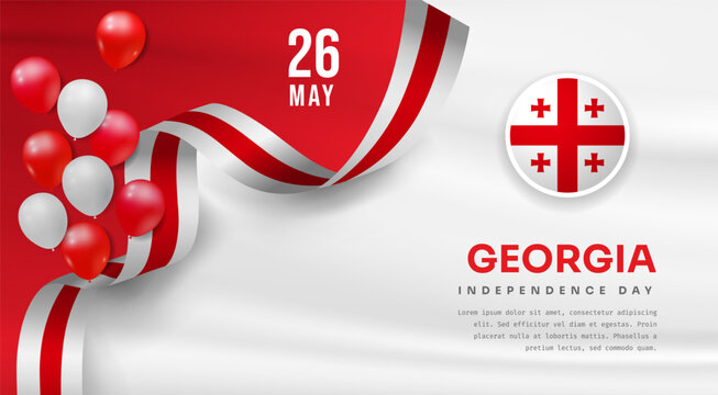 Banner illustration of Georgia independence day celebration with text space. Waving flag and hands clenched. Vector illustration.