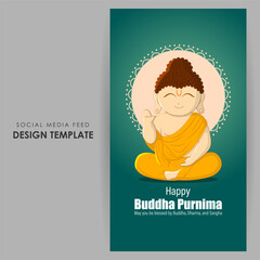 Vector illustration of Happy Buddha Purnima social media story feed mockup template