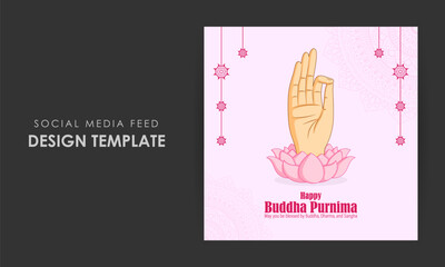 Vector illustration of Happy Buddha Purnima social media story feed mockup template