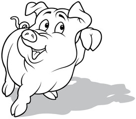 Obraz na płótnie Canvas Drawing of a Cute Smiling Piggy with a Raised Leg