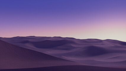Dusk Landscape, with Desert Sand Dunes. Surreal Modern Wallpaper with Lilac Gradient Sky