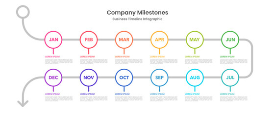 Infographic timeline project in 12 months. Vector illustration.