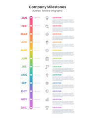 Vertical infographic timeline project in 12 months. Vector illustration.