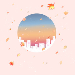 Fototapeta premium 丸い街並み 紅葉 夕暮れ