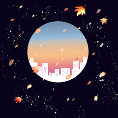 Naklejka premium 丸い街並み 紅葉 夕暮れ