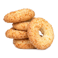 Tasty circle short pastry cookies isolated on white background