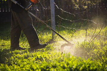 Lawn mover on green grass. Machine for cutting lawns.