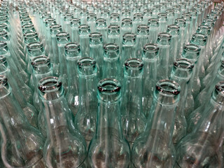 Rows of empty bottles in the beverage industry Beverage bottles.